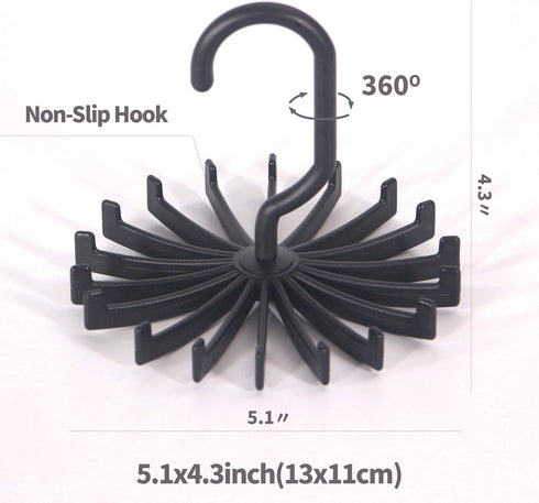 4 Pack Tie Rack Hanger Holder Hooks Organizer for Men, 360 Degree Rotating Tie Racks, Black