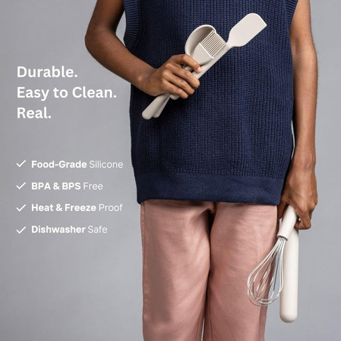 Set Tampoco Real Kids Cooking & Baking Montessori Kitchen Tools for Real Cooking with Food-Safe Silicone Utensils