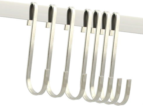 Flat Style Premium Stainless Steel S Hook, Universal Pot Rack Hooks, Set of 10 for Kitchenware