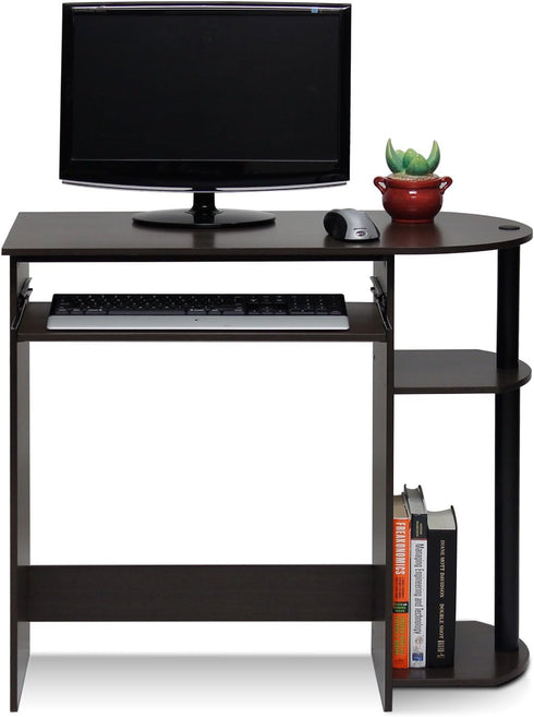 Furinno Simplistic Easy Assembly Computer Desk with Keyboard Tray, Dark Brown/Black