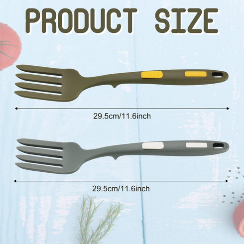 2pcs Silicone Flexible Forks, Large Silicone Cooking Fork Heat Resistant, Multifunctional Nonstick Blending Fork for Cooking Utensil for Kitchen Stir Mix Mash (Gray Green, Dark Green) by KINBOM