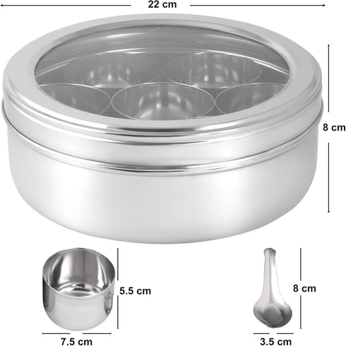 7 7 KSJONE Seasoning Box, Compartments and Spoons Seasoning Rack Spice Pots, Storage Container Condiment Jars Stainless
