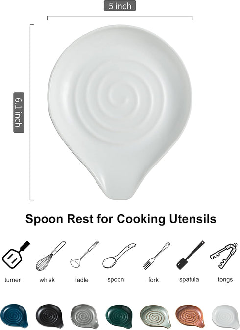 LAUCHUH Spoon Rest for Kitchen Countertop Porcelain Spoon Holder for Stove Top Large Holder for Spatula, Spoons or Tongs, Farmhouse Decor, Mother's Day Gifts, White