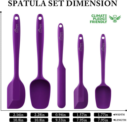 HOTEC High Heat Resistant Food Grade Silicone Rubber Spatula Set for Baking, Cooking, and Mixing Non Stick Dishwasher Safe BPA-Free Purple Set of 5 by HOTEC