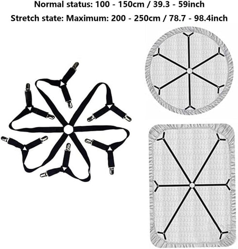 Adjustable Bed Sheet Holder Straps, 6 Way Cross Elastic Sheet Fasteners for Round and Square Mattresses