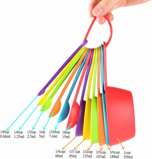 12-Piece Plastic Measuring Cup and Spoon Set, Random Colors for Kitchen Cooking and Bathing