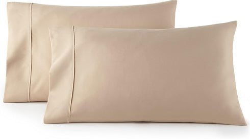 HC Collection King Pillow Cases Set of 2, Microfiber, Extra Soft, Easy Care & Machine Washable, Taupe
