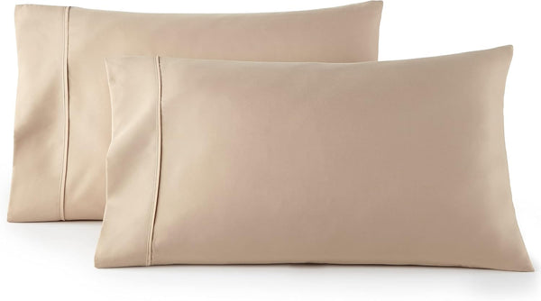 HC Collection King Pillow Cases Set of 2, Microfiber, Extra Soft, Easy Care & Machine Washable, Taupe