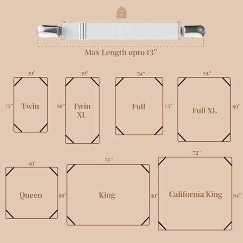 4 PCS Bed Sheet Clips - Corner Bands Suspenders for Fitted Sheets, Mattress Sheets Grippers Holders Straps (Pack of 4,