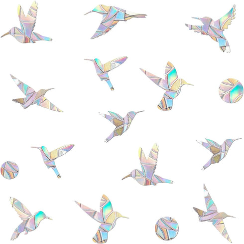 48 Pieces Hummingbird Style Birds Static Window Clings, Anti Collision Decals for Glass Door, Stop Bird Strikes