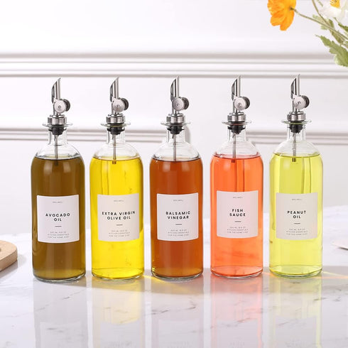 500ml, Set 2 Molimoli Oil and Vinegar Dispenser with Metal Pour Spout, Weighted Pourer, Glass Bottle Dispenser