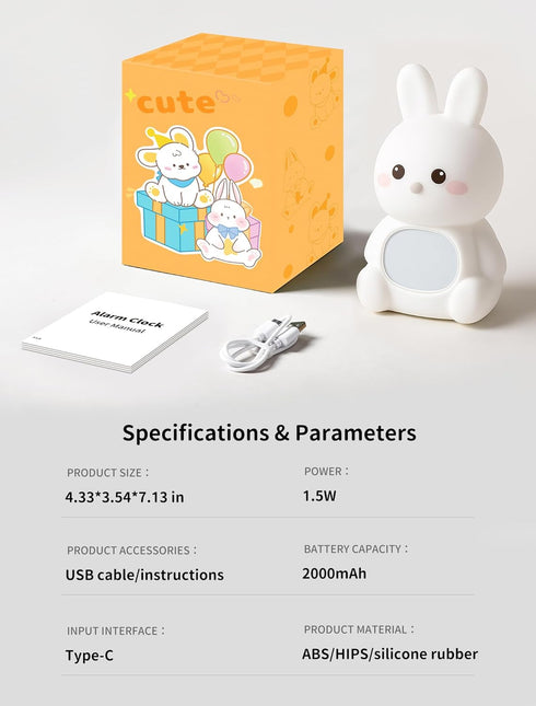MASHI Bunny Alarm Clock, Toddler Sleep Training Clock with Sun & Moon, Sleep Sound Machine, Night Lights, Alarm Clock