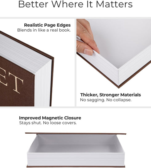 Set 2: 10.67in Premium Linen Faux Book Box of Aesthetic Book Safe with Hidden Storage for Living Room Console Table