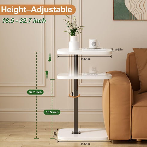 Adjustable Side Table TV Tray, C Shaped End Table, Small Bedside Table, Mid Century Modern Accent Nightstand for Living
