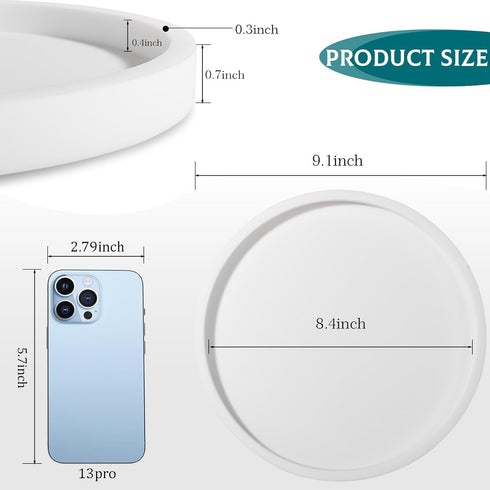 Silicone Round Bathroom Tray, Decorative Soap Holder for Kitchen Countertop Organizer, 9 Inch for Candle, Perfume, Plant
