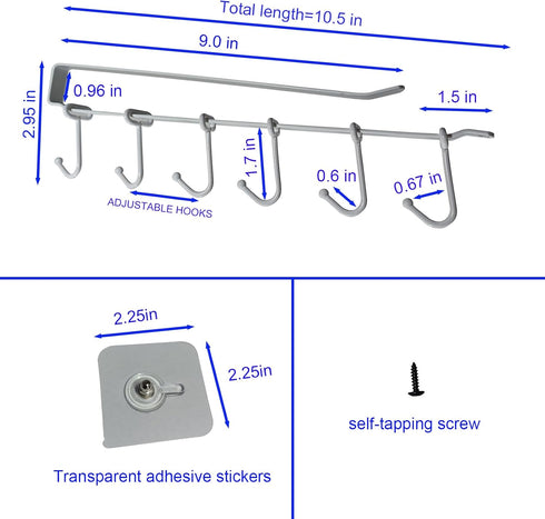 Adjustable Under Cabinet Coffee Mug Holder, Space-Saving Kitchen Organizer, 2 Sets with 12 Mobile Hooks, White