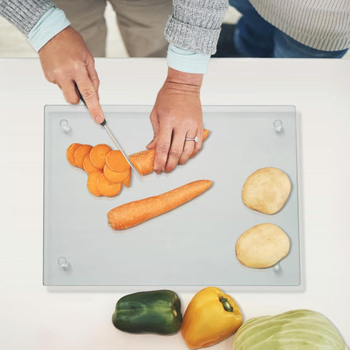 Tempered Glass Cutting Board for Kitchen, Clear Glass Board, Heat Resistant, Non-Slip Feet, 12x16"