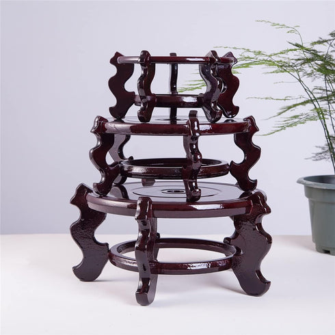 5" THY COLLECTIBLES Beautiful Hand Craft Rosewood Oriental Fishbowl Vase Stand Round