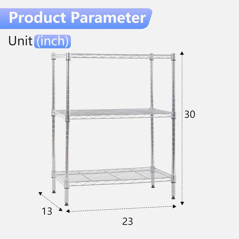 FDW 3 Tier Wire Shelving Units - Metal Storage Rack 23L x 13W x 30H, Adjustable Pantry Shelves for Kitchen