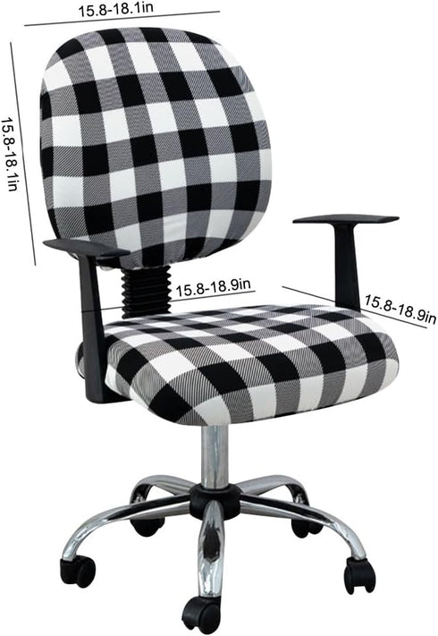 Black White Plaid Office Chair Slipcovers Christmas Stretch Office Chair Slipcovers Protector Spandex Washable Chair Cover Decorative Fabric Cover