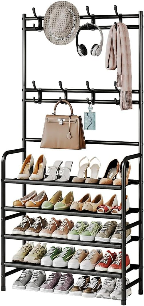 Coat Rack Shoe Rack With Storage Shelf Freestanding with 8 Hooks for