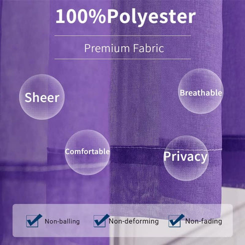 Yancorp Semi Sheer Bedroom Curtains - 72 inch Length Rod Pocket Curtain in Teal Turquoise Purple Ombre (1 Panel,