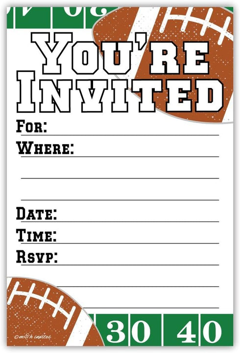 Football Party Invitations with Envelopes - 20 Count