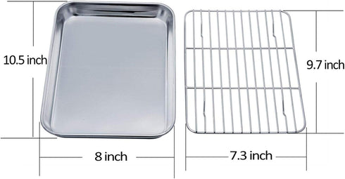 TeamFar Toaster Oven Pan Tray with Cooling Rack, Stainless Steel Toaster Ovenware Pan, Compact 8''x10''x1'', Healthy & Non Toxic, Rust Free & Easy Clean - Dishwasher Safe by TeamFar