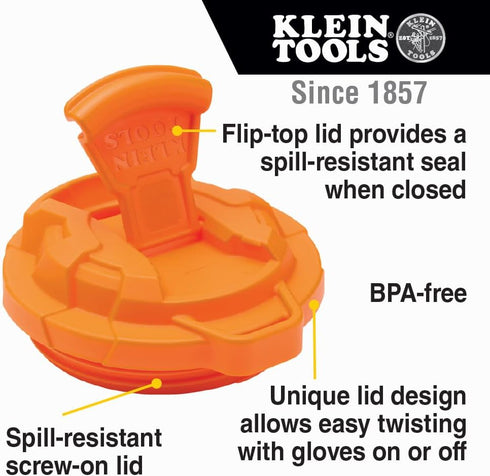 Klein Tools 55580 Stainless Steel Tumbler, 20 Oz. Insulated Double Wall Vacuum Mug with Flip-Top Lid