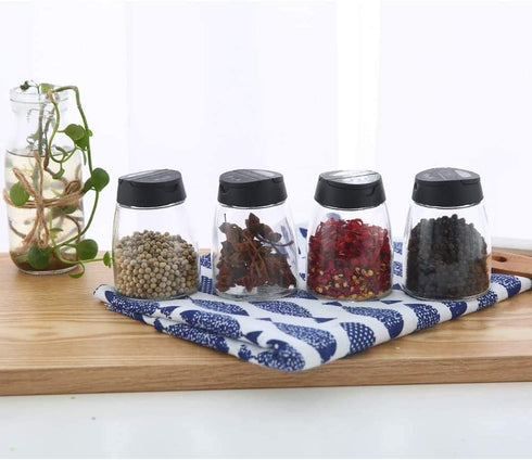 Celiseaya (8PCS Glass Spice Jars, Double Lids Seasoning Shakers Glass Bottles Spice Shakers Sifter Barbecue Salt