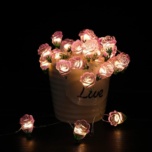 13FT 40LED Pink Rose Flower String Lights, Battery Operated Fairy Light Romantic Valentine's Day Decor, Decorative