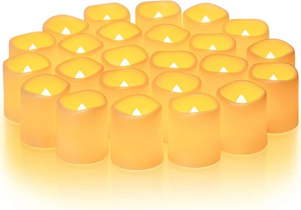 Homemory 24Pack Flickering Flameless Votive Candles,200+Hour Electric Fake Candles,Battery Operated LED Tealight