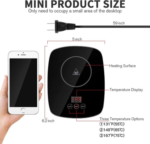 25 131/ 55or 167/ 75 Coffee Mug Warmer for Desk with Heating Function Watt Electric Beverage Warmer with Adjustable