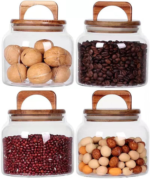 SAIOOL Set of 4 Glass Jars with Airtight Lid, Borosilicate Kitchen Canisters for Candy, Cookie, Rice, Sugar