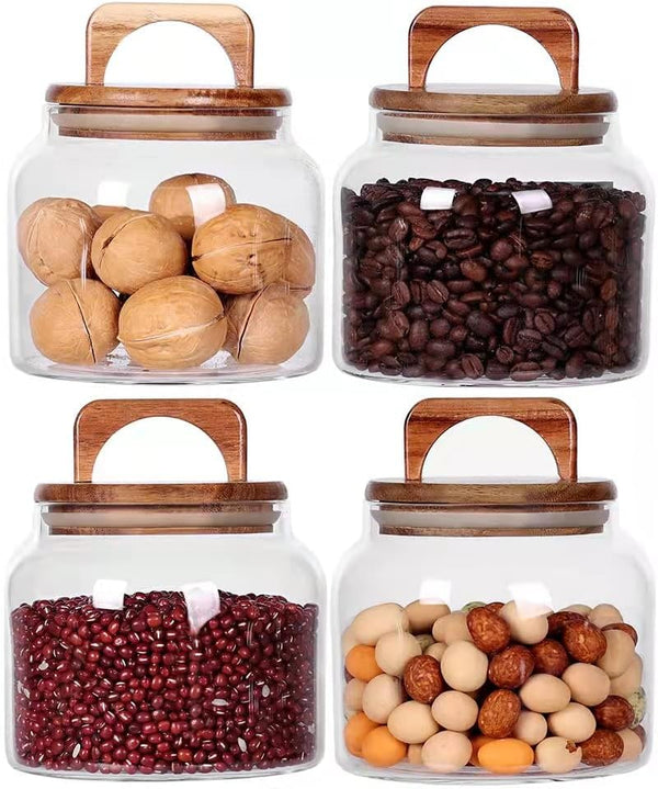 SAIOOL Set of 4 Glass Jars with Airtight Lid, Borosilicate Kitchen Canisters for Candy, Cookie, Rice, Sugar