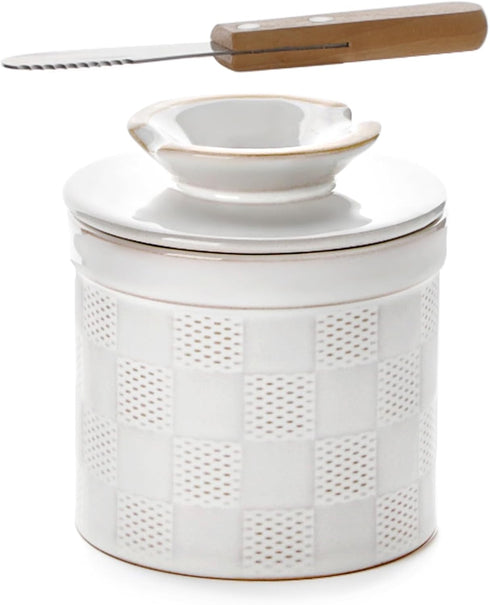 Nucookery Ceramic Butter Crock with Lid Embossed French-Style Butter Keeper for Countertop,