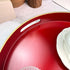 13 Inch Red Decorative Tray, Serving Tray with Handles, Round Decorative Tray for Coffee Table, Plastic Tray