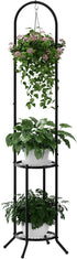PULIJIAJU 2-tier Hanging Plant Stand Indoor and Outdoor, Space-Saving Iron Plant Shelf, 3