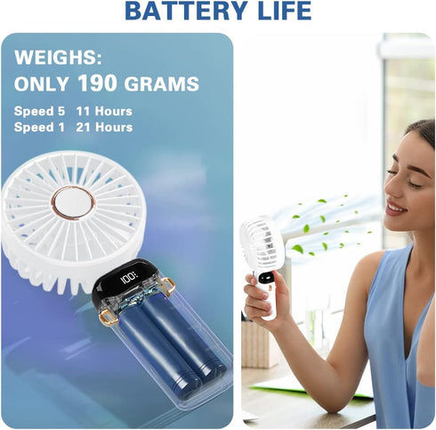 Portable Handheld Fan, USB Rechargeable Mini Desk Fan, 4800mAh, 90° Foldable with LED Display for Indoor Outdoor