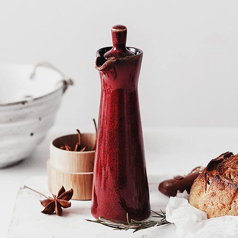 120ml 4oz Small Ceramic Olive Oil Dispenser Bottle for Storage Of Oil, Vinegar, Soy Sauce, / - Red