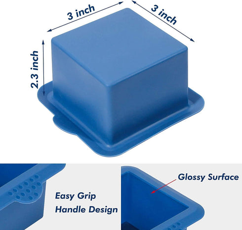Webake Silicone Square Mold 3x3 Inch Mini Cake Pan for Individual Portion Baking Molds for Pastry, Ice Cube, Jelly, Soap, Candle, Pack of 4