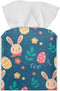 Biyejit Cute Easter Rabbit Eggs Tissue Box Cover, Square PU Leather Holder with Bottom Strap for Bathroom, Vanity, Desk