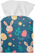 Biyejit Cute Easter Rabbit Eggs Tissue Box Cover, Square PU Leather Holder with Bottom Strap for Bathroom, Vanity, Desk