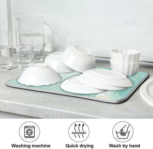 Dish Drying Mats for Kitchen Counter, Green Turquoise Microfiber Drying Mat for Sink Dishes Medium Size