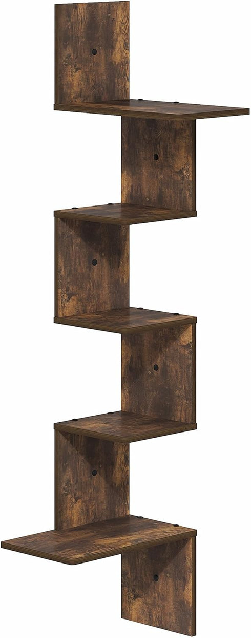 5-Tier Furinno Rossi Corner Floating Shelves for Wall, Corner Rectangular Wall Shelf, S-Shape Radial Floating Book