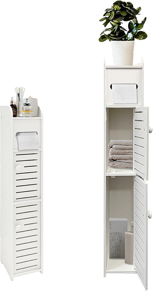 Small Bathroom Storage Cabinet, Slim Toilet Paper Organizer with 2 Doors &