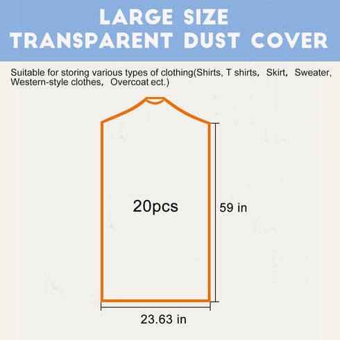 DERIQ 20pcs 60 Inch Plastic Garment Bag, Clear Dry Cleaner Bags for Clothes Cover, Laundry Bags for Storage