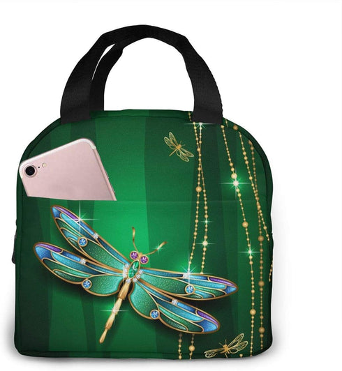 Dragonfly Green Insulated Lunch Box - Reusable Cooler Tote Bag for Women & Men Work Picnic or Travel