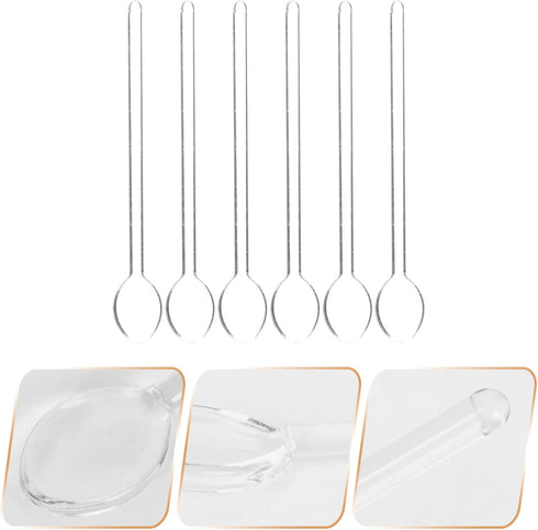 STOBAZA 6Pcs Glass Coffee & Espresso Spoons - 5.58 Inch Stirring Teaspoons for Home Bar, Clear