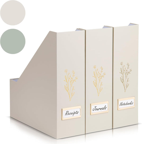 ZICOTO Beautiful Magazine Holder Set of 3, Sturdy File Holder to Organize Desk or Shelves, Perfect Office Storage